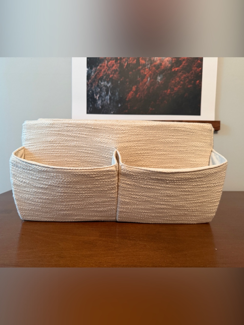 Pottery Barn Diaper Caddy - canvas with Brown Leather Handle - Picture 2 of 3